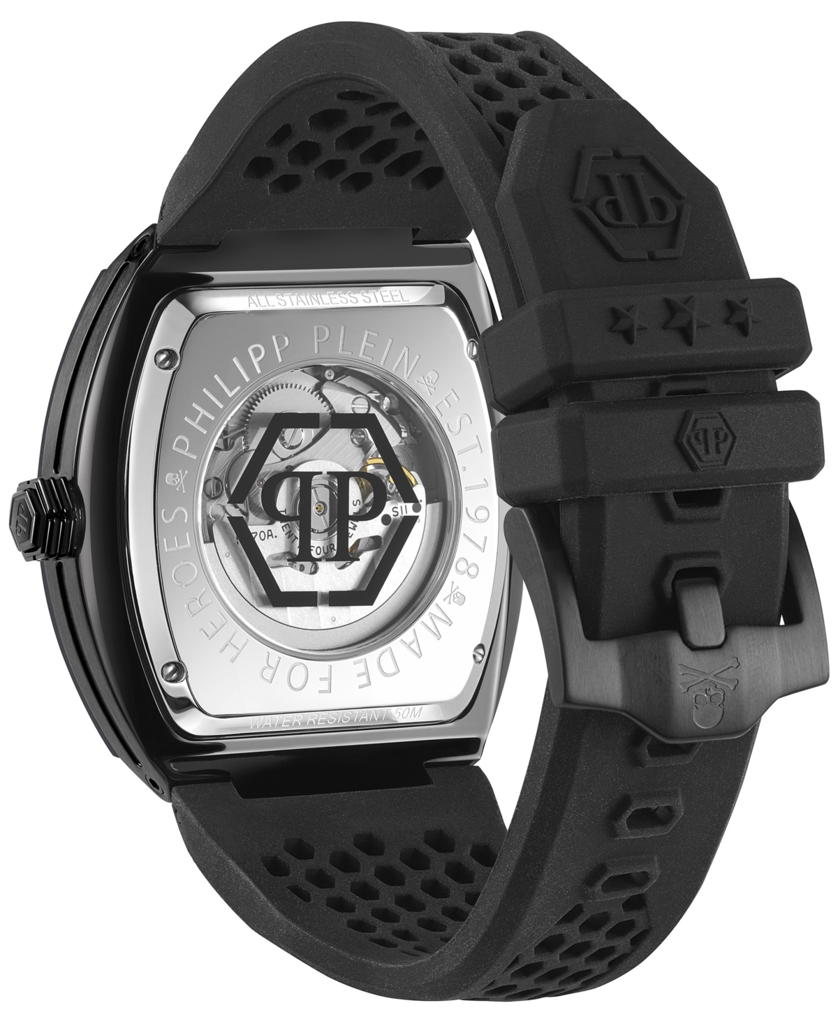 Shop Philipp Plein Men's Automatic The $keleton Rainbow Crystal And Black Silicone Strap Watch 44mm In Ip Black