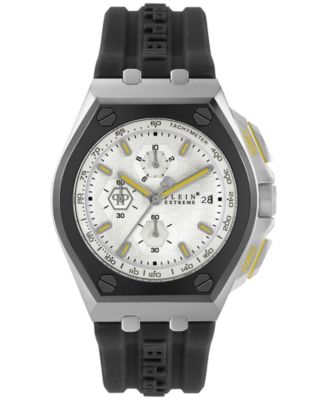 Philipp Plein - Men's Chronograph Plein Extreme Silver Stainless Steel and Black Silicone Strap Watch 44mm