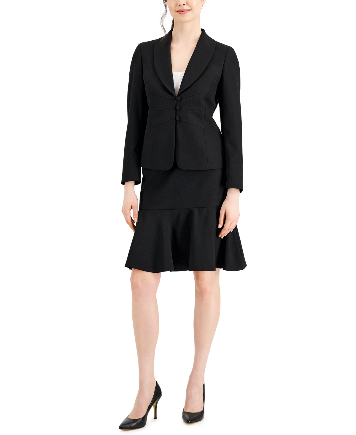 Women's Shawl-Collar Skirt Suit - Black