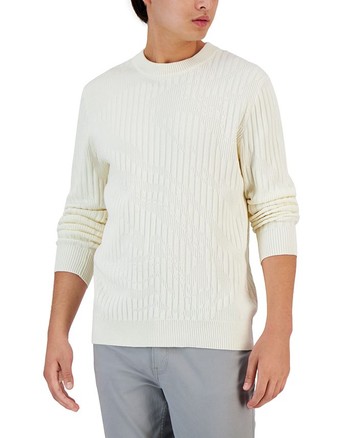 Alfani Men's Ribbed Marble Crewneck Sweater, Created for Macy's Macy's