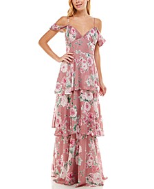 Juniors' Chiffon Tiered Gown