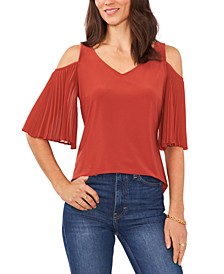 Cold-Shoulder Pleated-Sleeve Top
