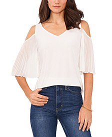 Cold-Shoulder Pleated-Sleeve Top