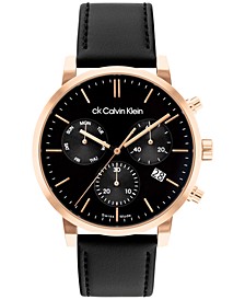 Men's Swiss Chronograph Gauge Black Leather Strap Watch 42mm