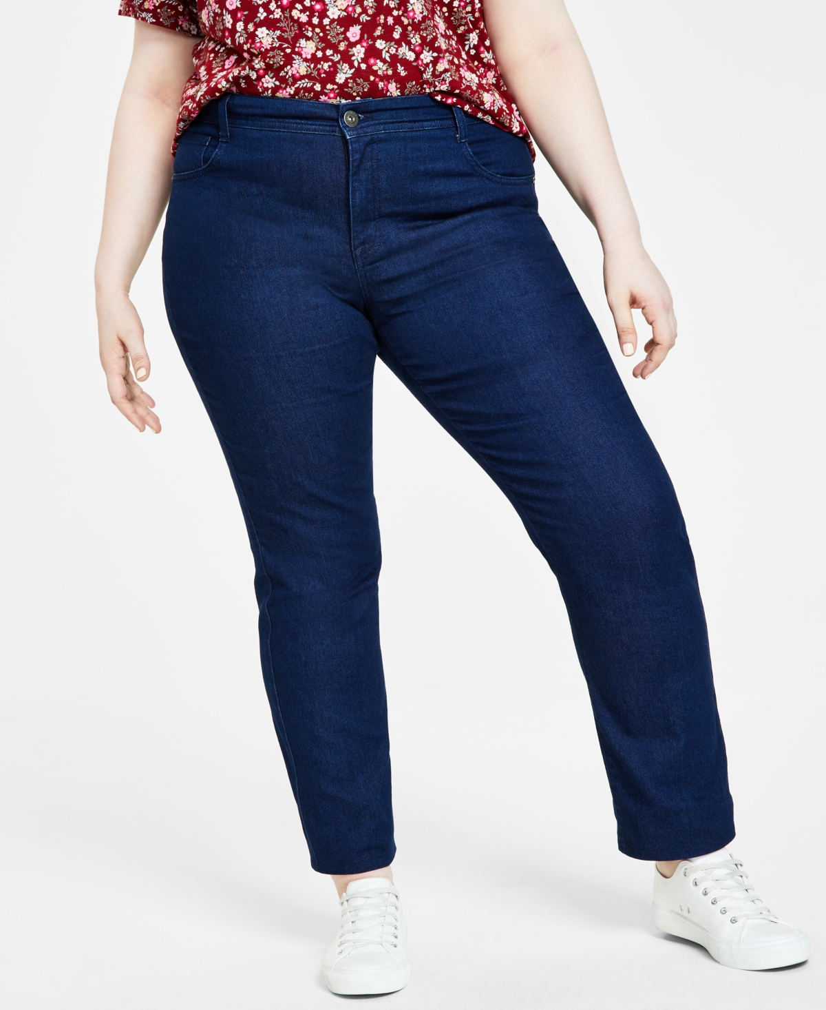 Style & Co Petite Plus Size Mid-rise Slim-leg Jeans, Created For Macy's In Indigo Blossom