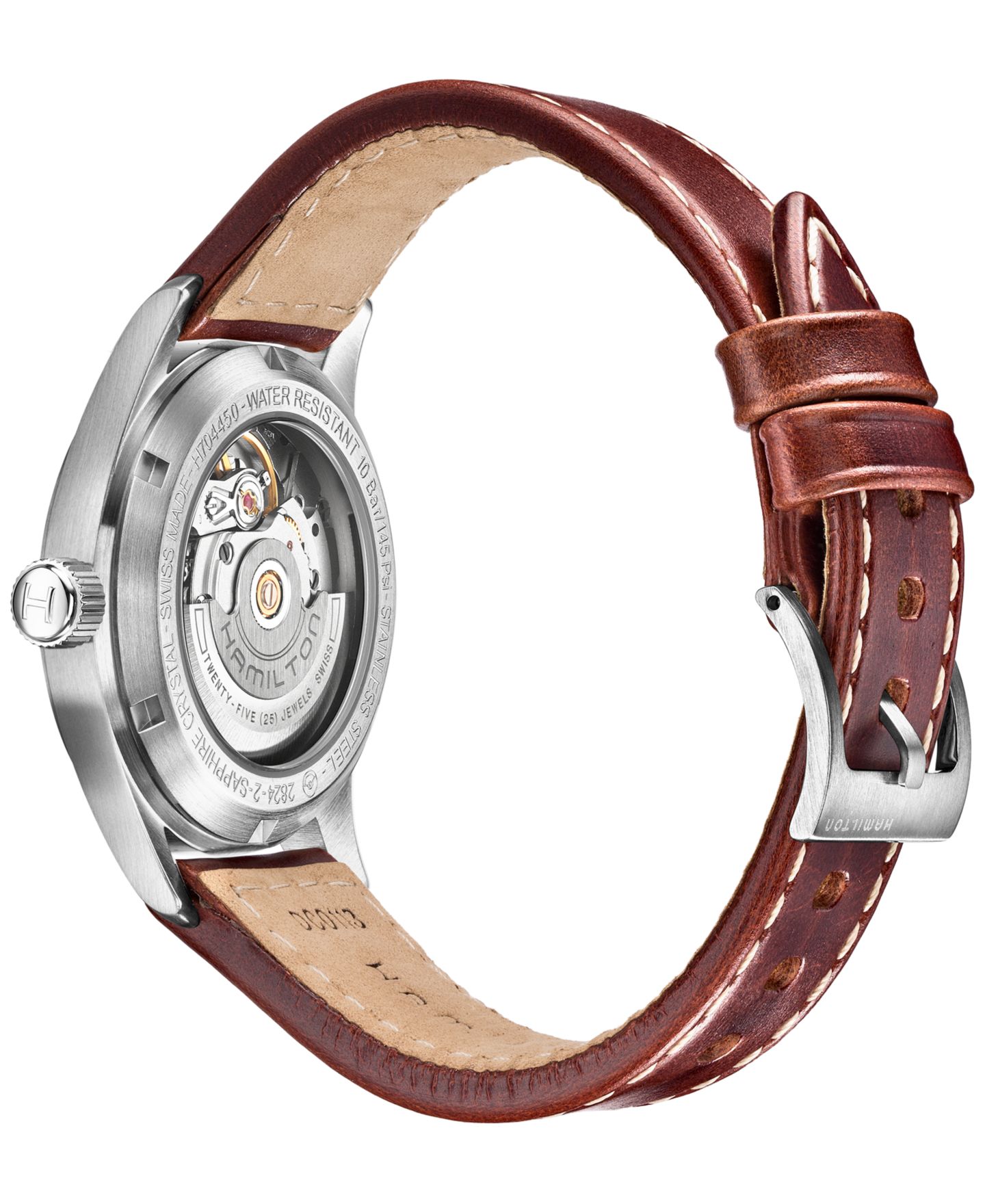 Мужские часы Hamilton Swiss Automatic Khaki Field Brown Leather Strap Watch 38mm — фото 2