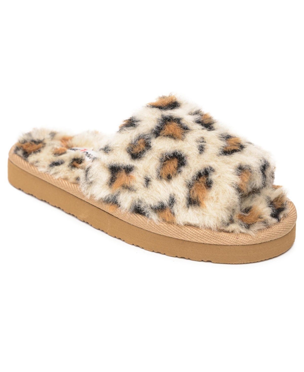 Shop Minnetonka Big Girls Lyla Faux Fur Slide Slippers In Cream Leopard Print