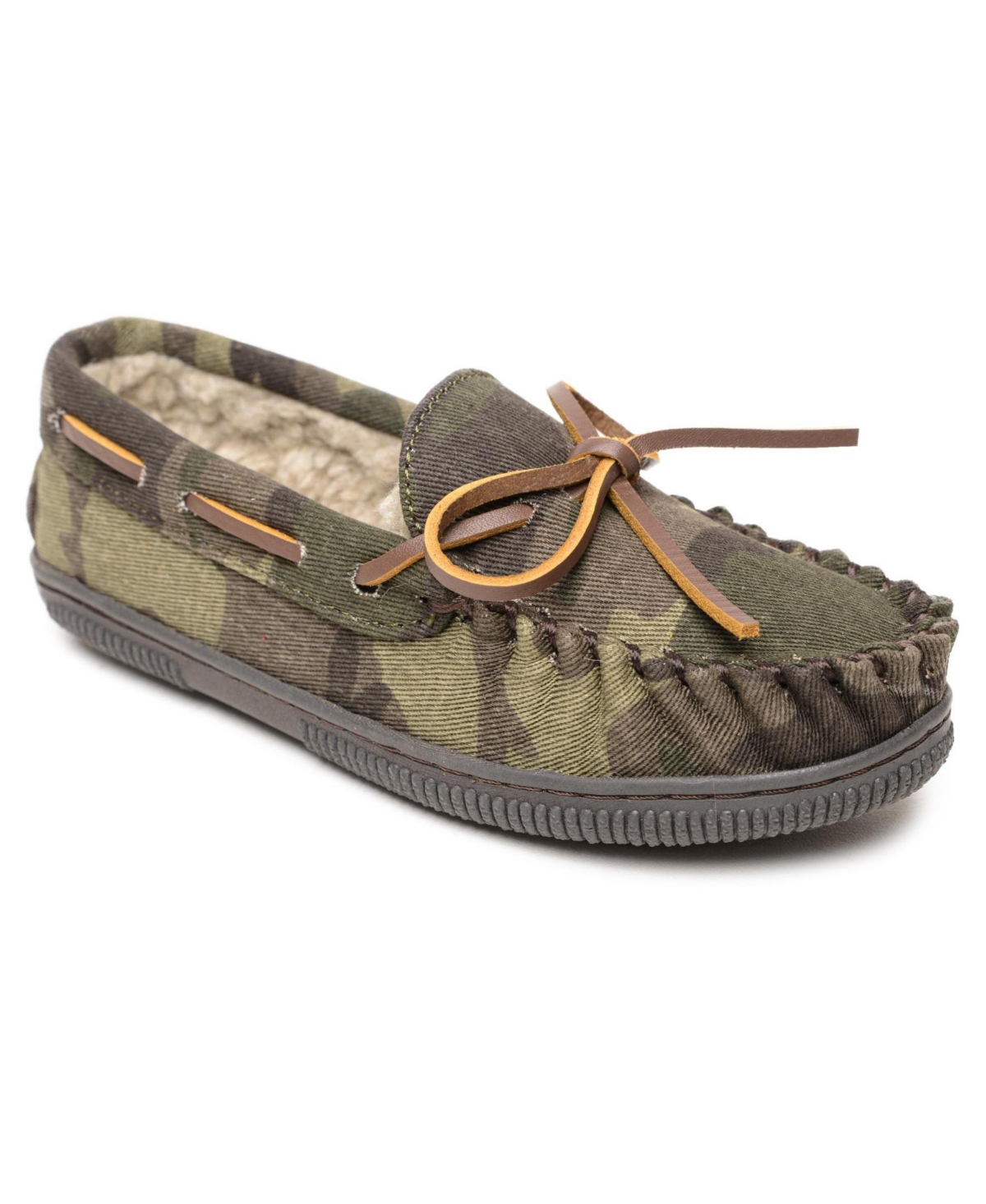 Shop Minnetonka Toddler Boys Pile Lined Hardsole Moccasin Slippers In Green Camo Print