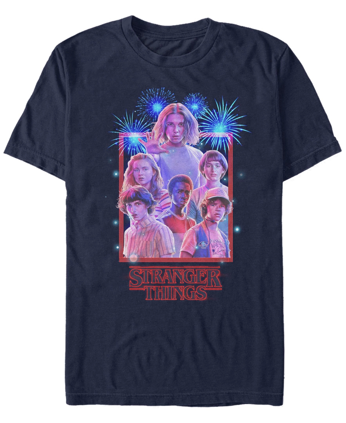 Stranger Things Men's Group Shot Fireworks Poster Short Sleeve T-Shirt