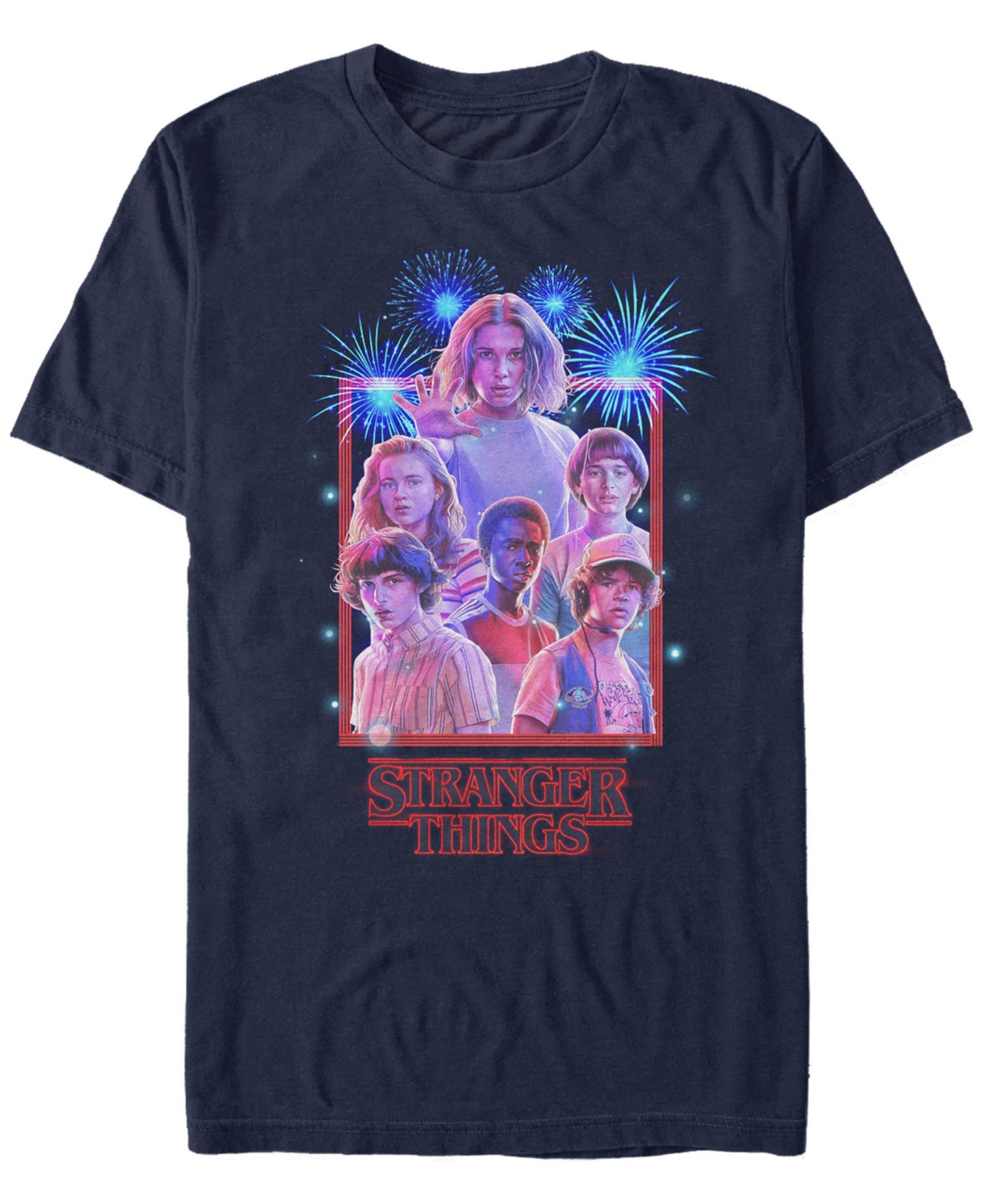 Stranger Things Men's Group Shot Fireworks Poster Short Sleeve T-Shirt