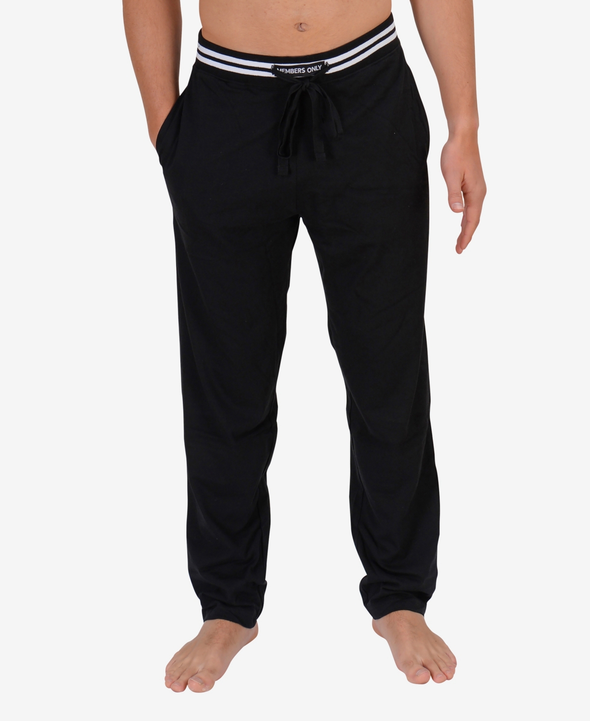Men's 2 Stripe Waist Jersey Knit Lounge Pants - Black