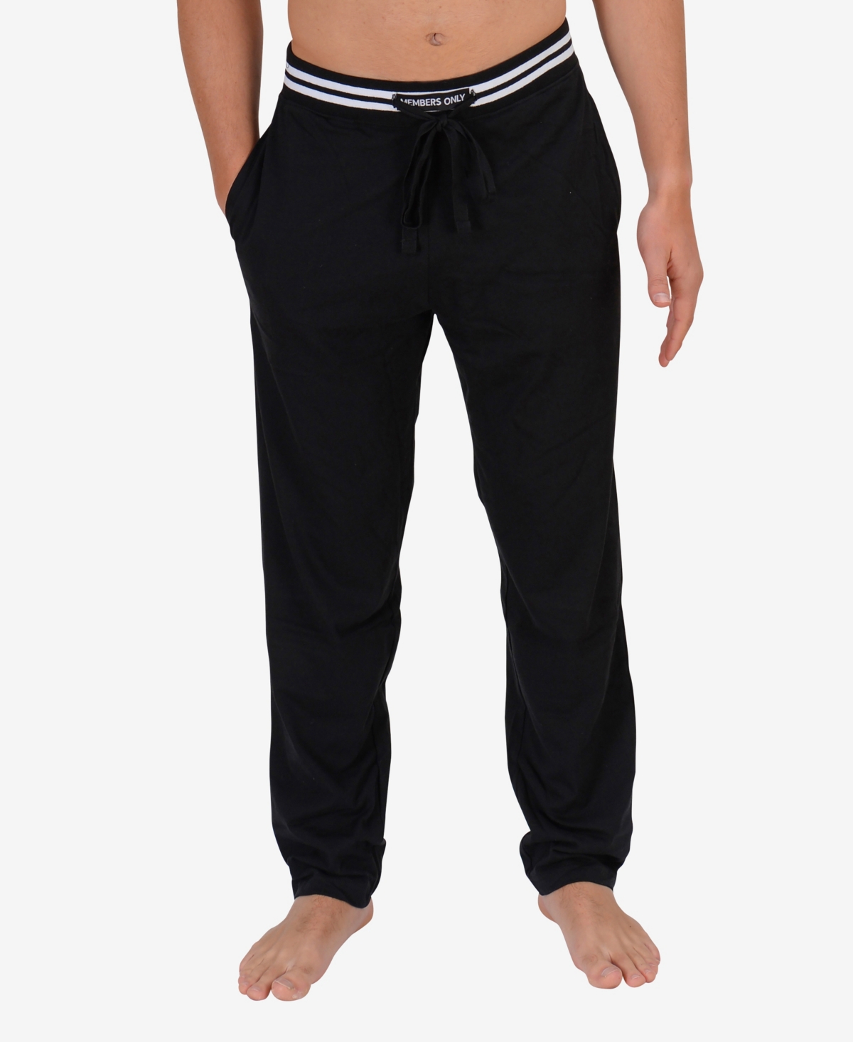 Members Only Men's 2 Stripe Waist Jersey Knit Lounge Pants In Black