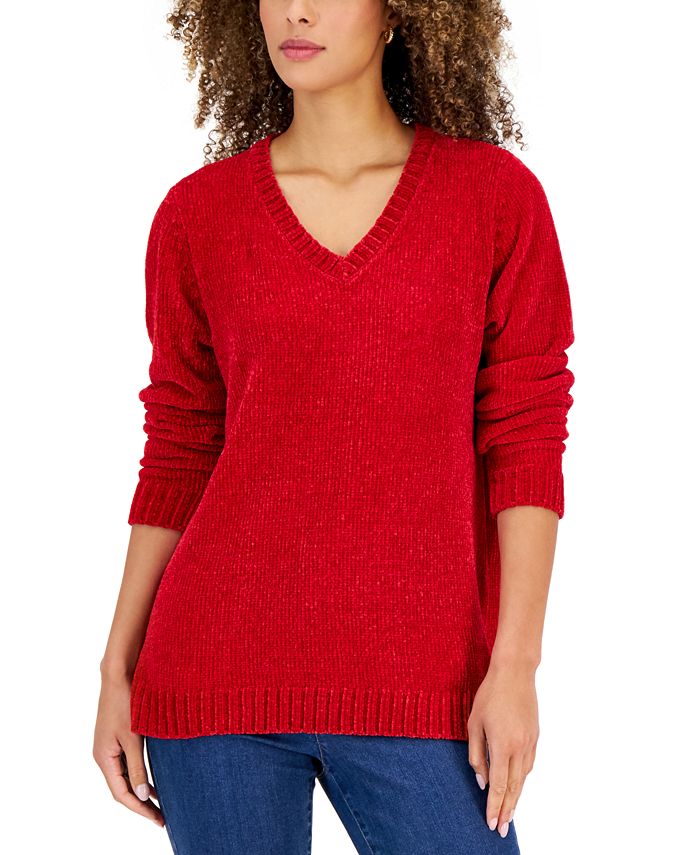 Karen Scott Women's V-Neck Chenille Sweater, Created for Macy's