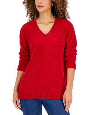 Karen Scott Women's V-Neck Chenille Sweater, Created for Macy's - Macy's