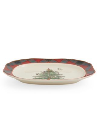 Christmas Tree Tartan Rectangular Platter, 14"