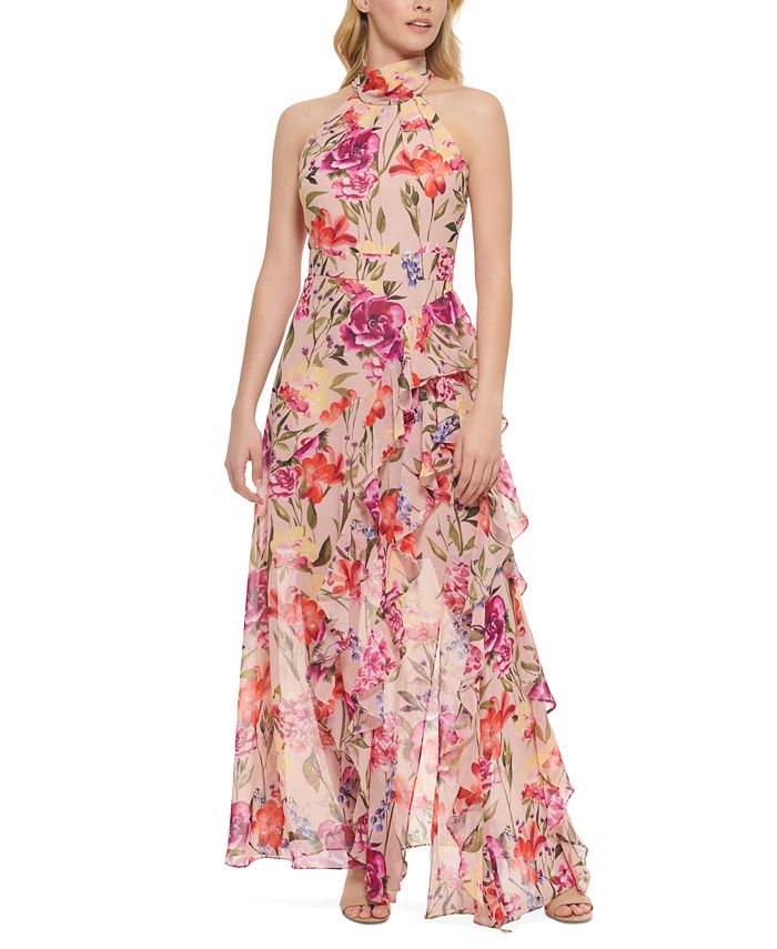 Eliza J Women's Floral-Print Halter Maxi Dress - Macy's