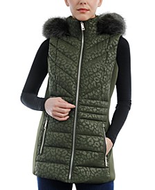 Women's Embossed Faux-Fur-Trim Hooded Puffer Vest