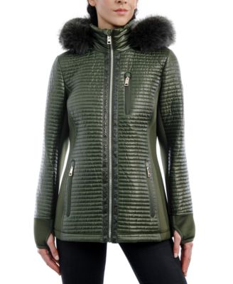 Michael Kors - Women's Faux-Fur-Trim Hooded Quilted Coat