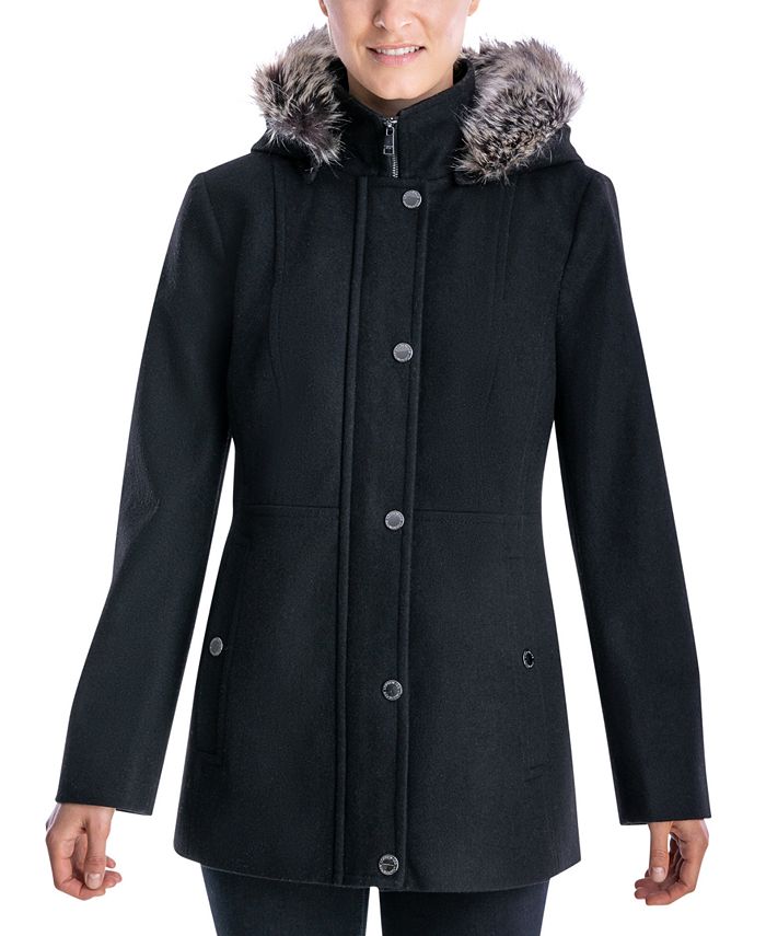 London Fog Women's FauxFurTrim Hooded Walker Coat & Reviews Coats