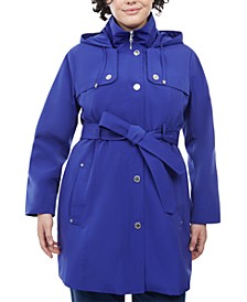 Women's Plus Size Hooded Belted Raincoat