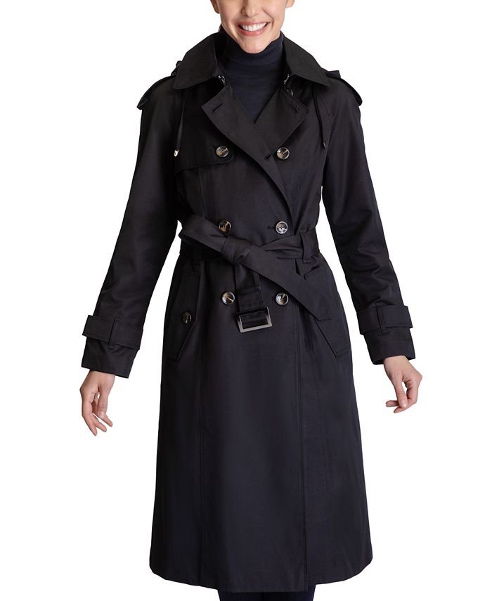 London Fog Women's Petite Hooded Double-Breasted Trench Coat & Reviews ...