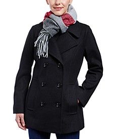 Women's Double-Breasted Peacoat & Plaid Scarf