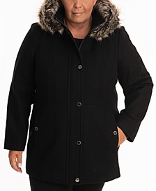 Plus Size Faux-Fur-Trim Hooded Walker Coat