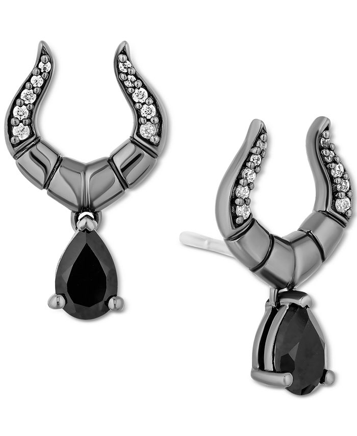 Enchanted Disney Fine Jewelry - Onyx & Diamond (1/10 ct. t.w.)  Maleficent Stud Earrings in Black Rhodium-Plated Sterling Silver