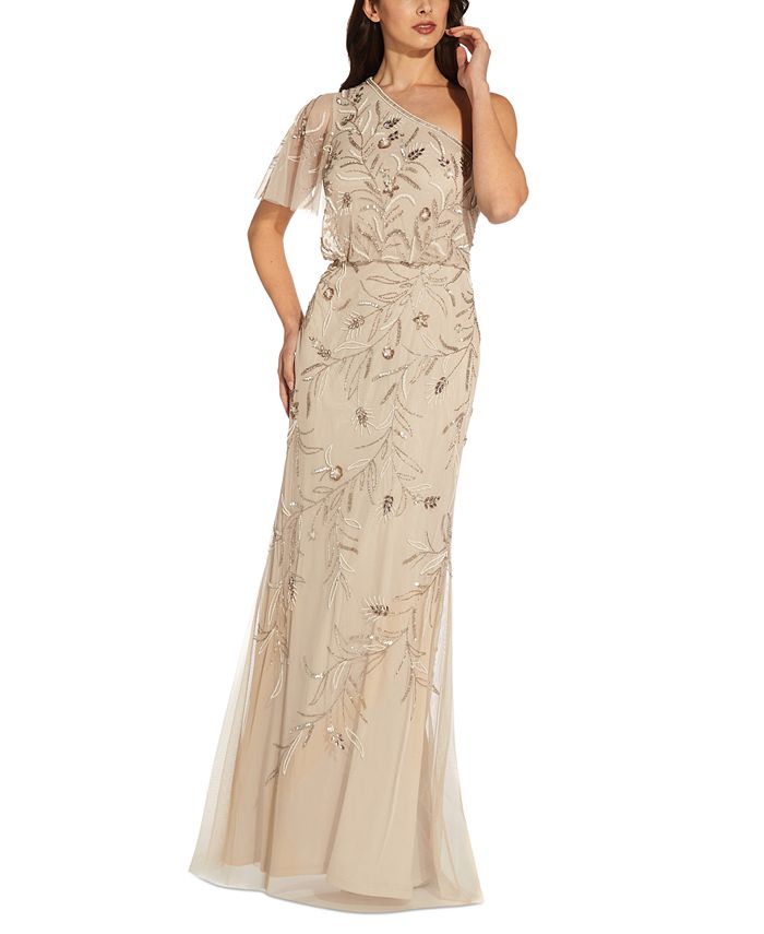 Adrianna Papell One-Shoulder Beaded Blouson Gown & Reviews - Dresses Women - Macy's