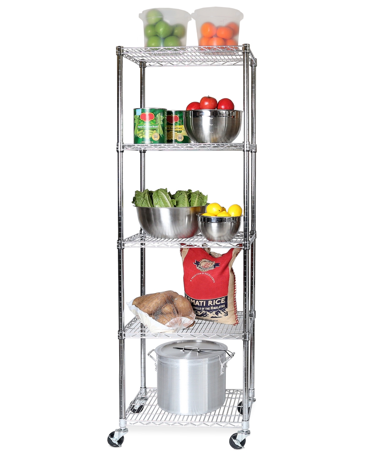 UltraDurable Commercial-Grade 5-Tier Nsf-Certified Steel Wire Wheeled Shelving - Chrome