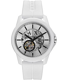 Men's Automatic in White Case with White Silicone Strap Watch, 44mm