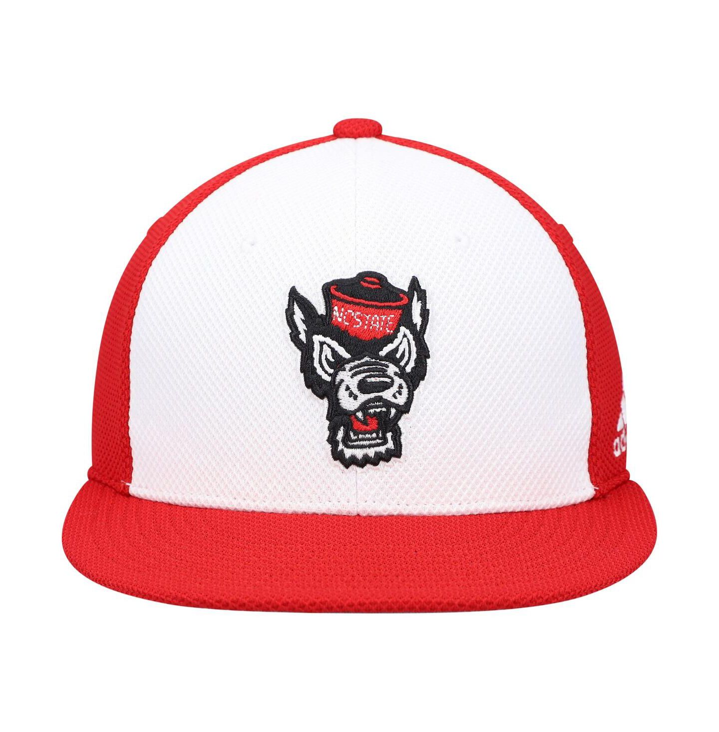 Мужская кепка adidas White and Red NC State Wolfpack On-Field Baseball Fitted Hat — фото 3