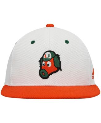 Men's White and Orange Miami Hurricanes Miami Maniac On-Field Baseball Fitted Hat