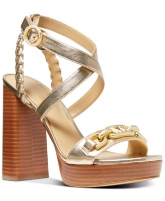 Michael Kors Women's Kailey Embellished Metallic Faux Leather Platform Sandal - Sandal Heels - 11