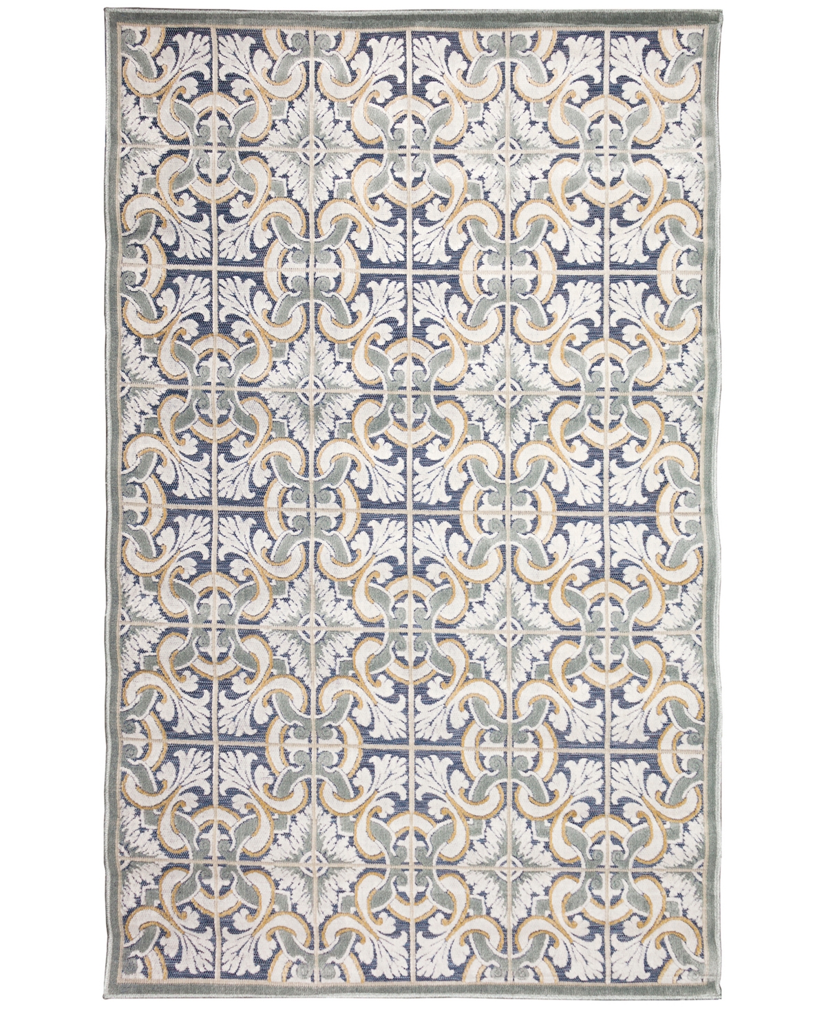 Liora Manne' Canyon Floral Tile 7'8in x 9'10in Outdoor Area Rug - Navy