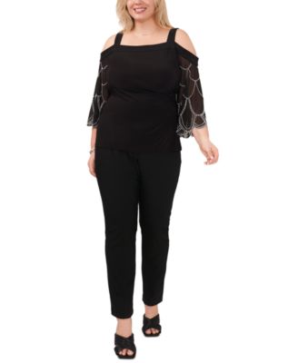 MSK Plus Size Cold-Shoulder Beaded-Sleeve Top