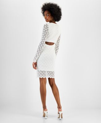 Long-Sleeve Diamond Pointelle Dress 
