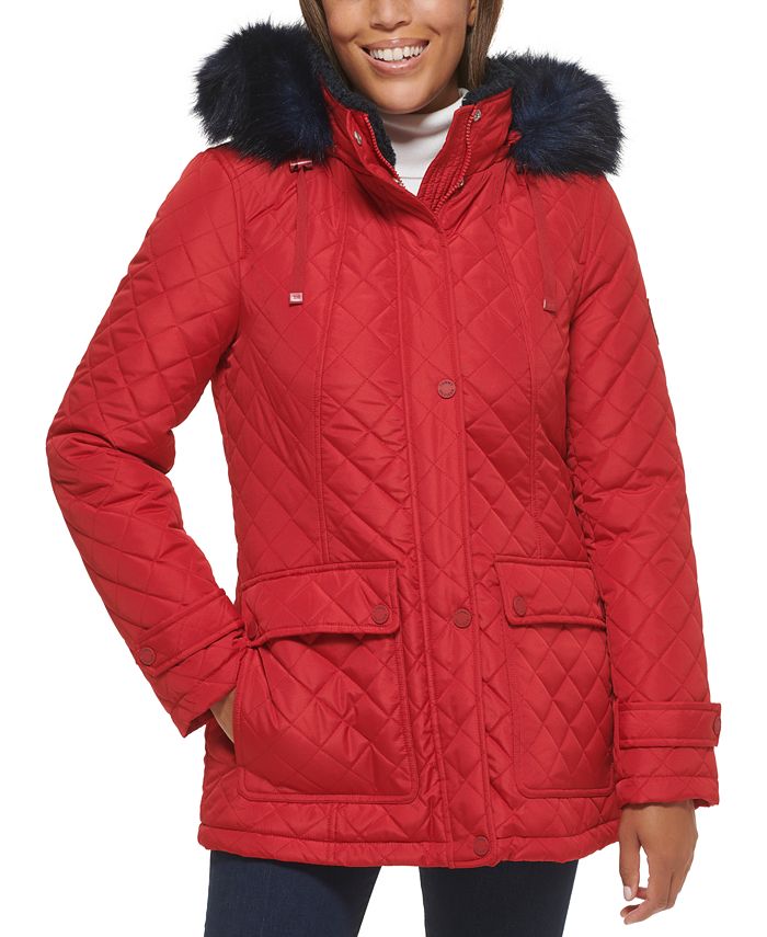 Tommy Hilfiger Women's Quilted Hooded Faux-Fur-Trim Coat & Reviews ...