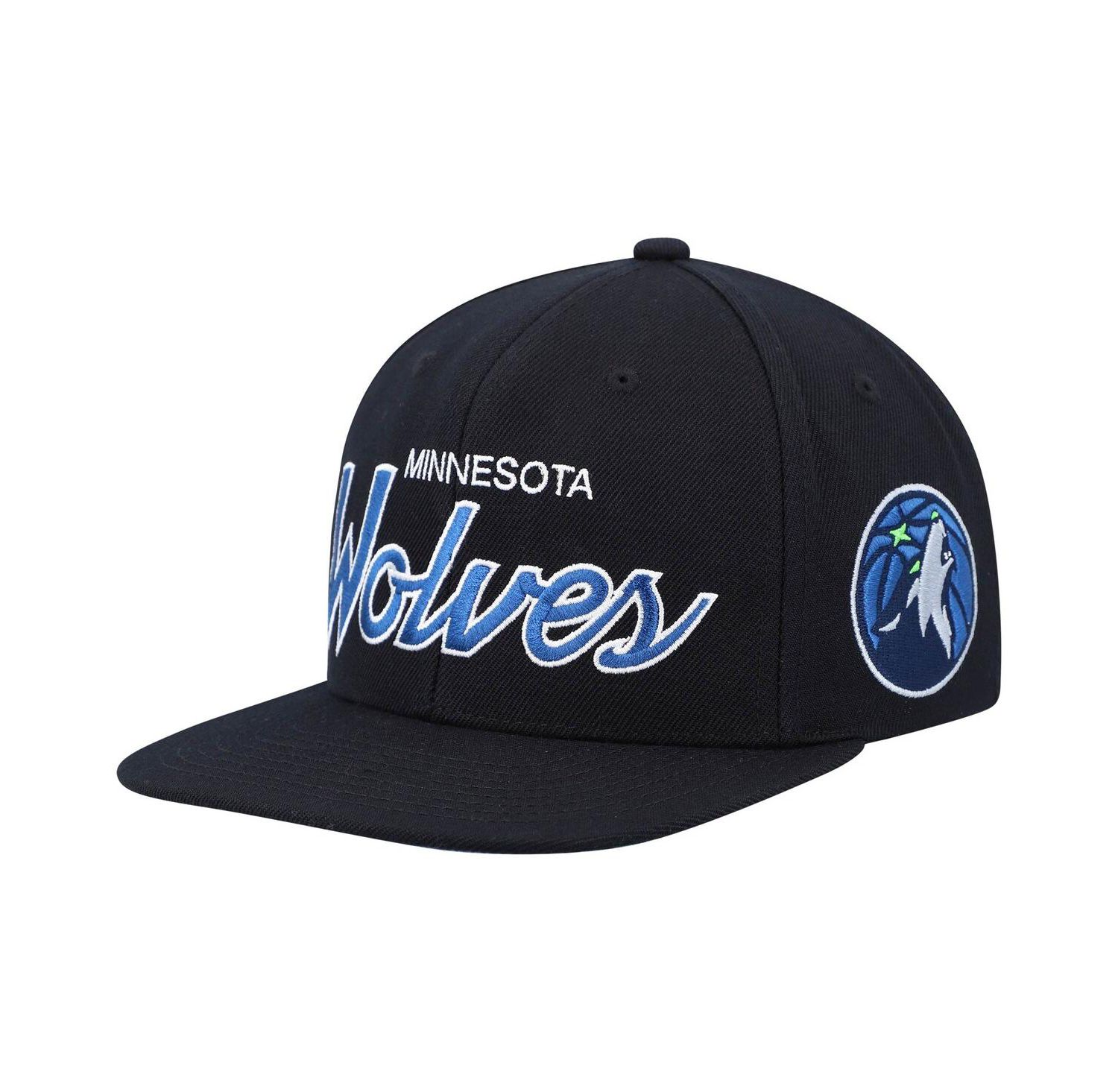 Men's Black Minnesota Timberwolves Hardwood Classics Script 2.0 Snapback Hat