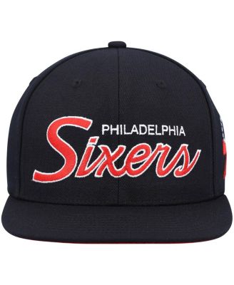 Men's Black Philadelphia 76Ers Hardwood Classics Script 2.0 Snapback Hat