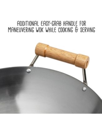 Classic Series Round Bottom Carbon Steel Wok with Birch Handles, 14"