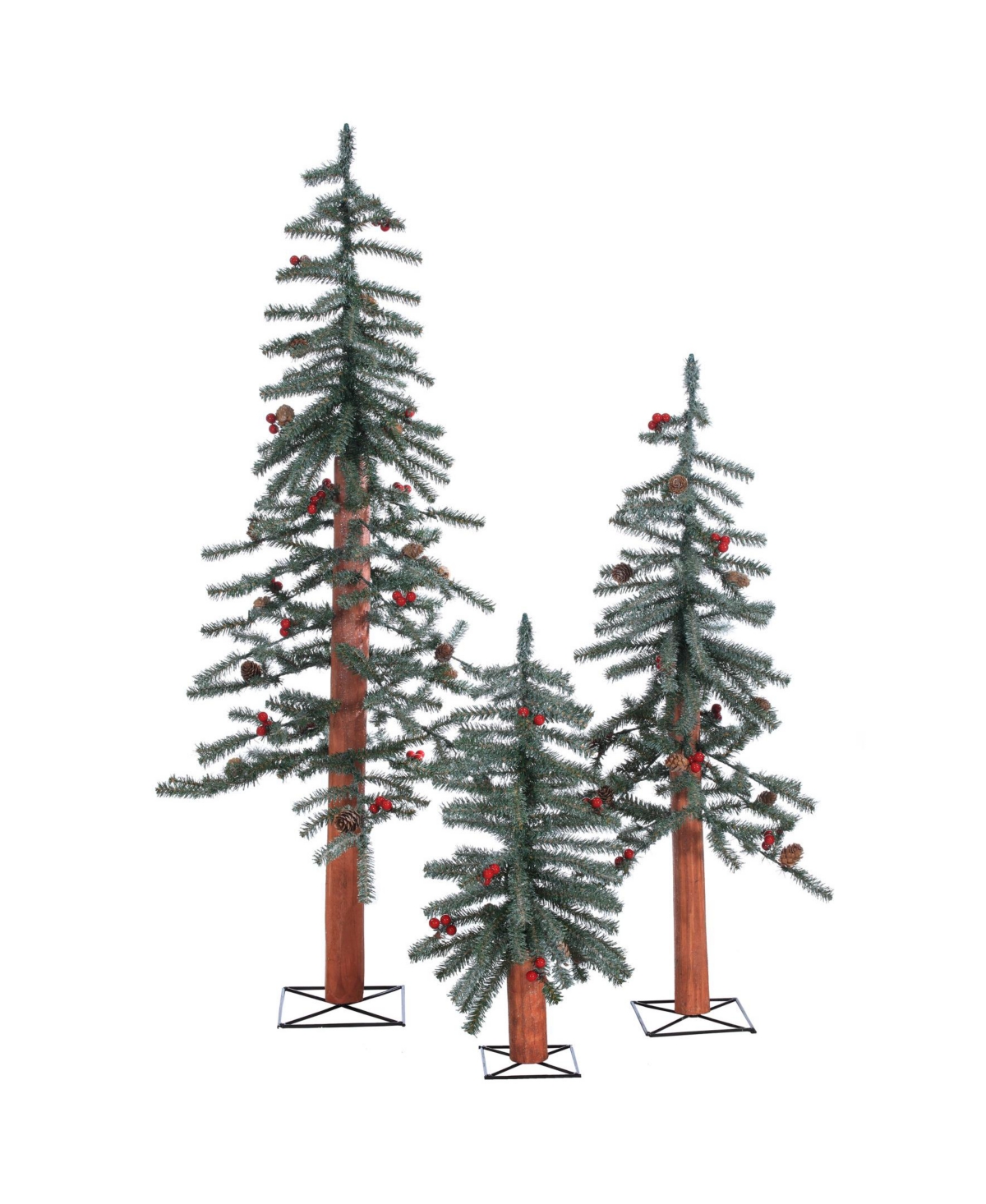 Unlit Frosted Alpine Trees, Set of 3 - Green