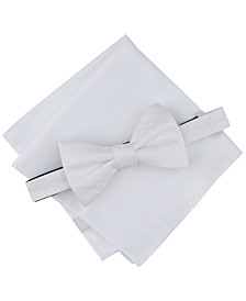Men's 2-Pc. Pre-Tied Herringbone Dot Bow Tie & Solid Pocket Square Set, Created for Macy's 