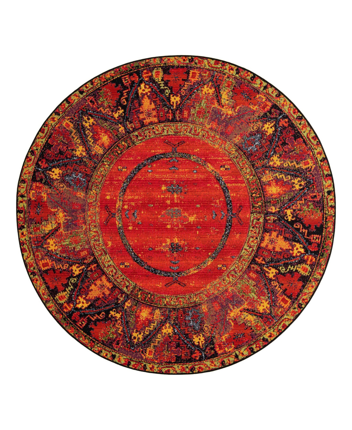 Bayshore Home Oushak Outdoor Ous01 7'10" X 7'10" Round Area Rug In Multi