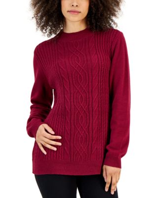 Karen Scott - Petite Cable-Knit Mock-Neck Sweater