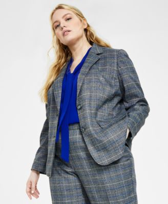 Kasper - Plus Size Glen Plaid Two-Button Blazer