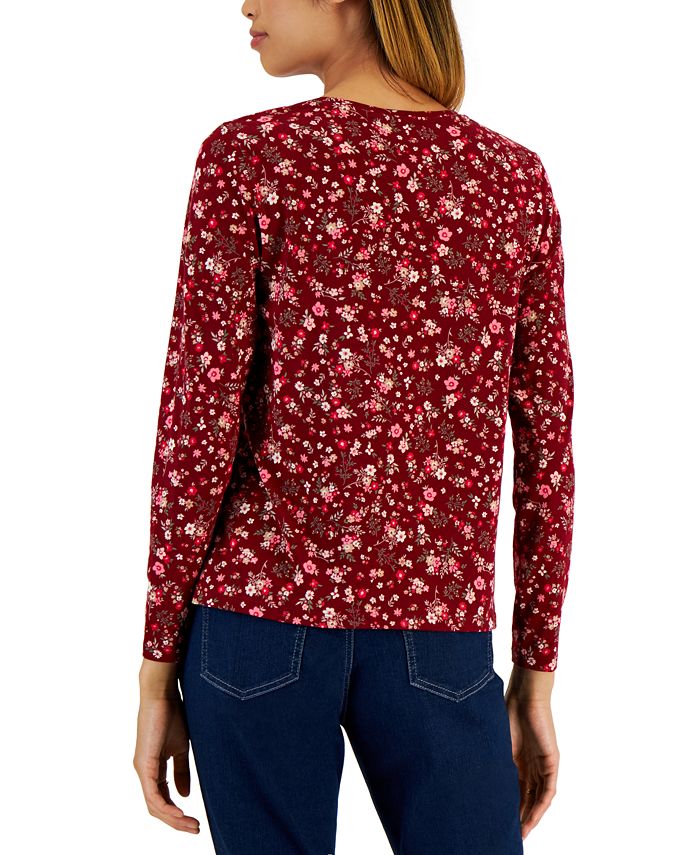 Style & Co Women's Printed Long-Sleeved T-Shirt, Created for Macy's ...