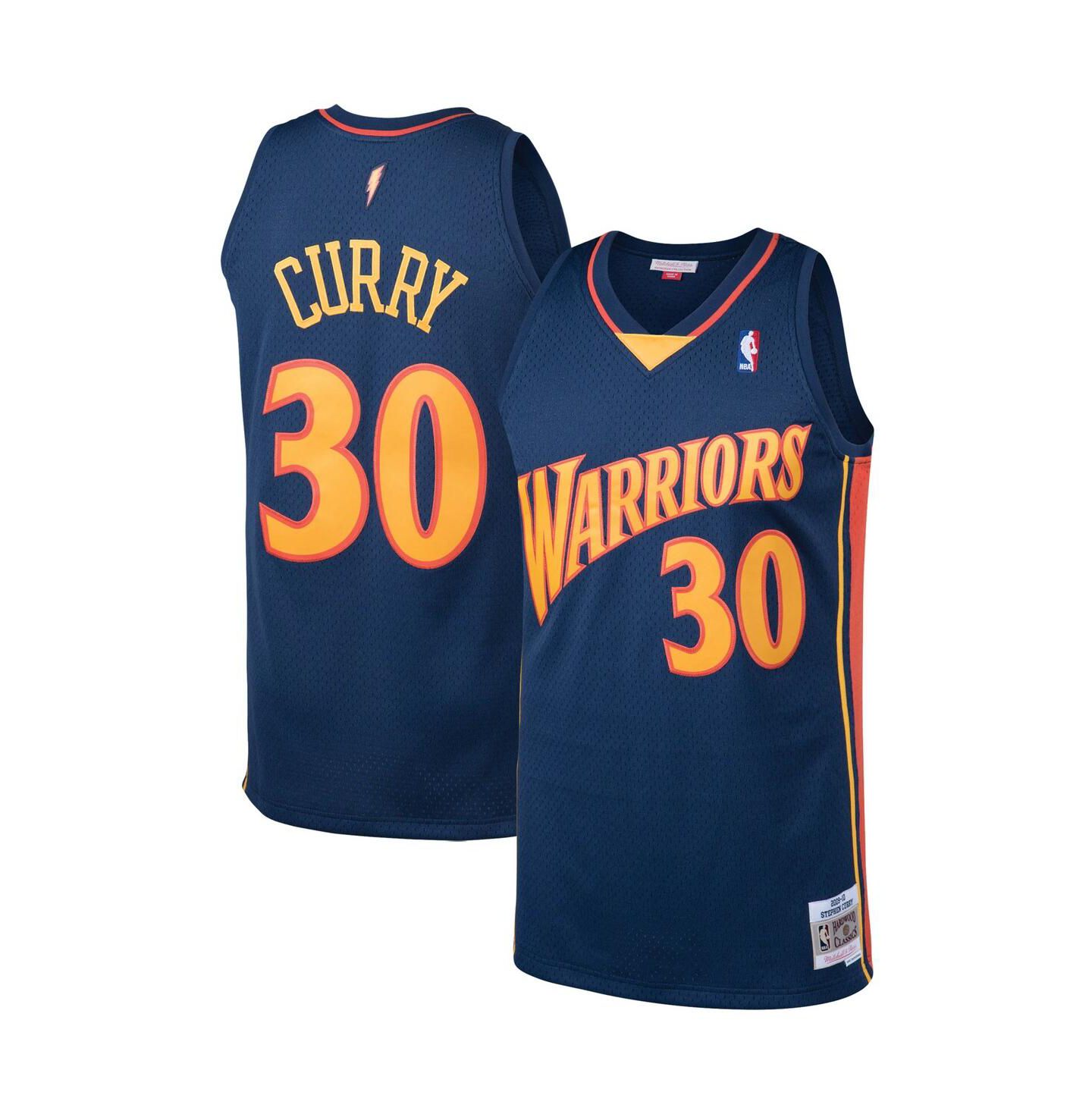 Мужской топ Mitchell & Ness Stephen Curry Navy Golden State Warriors Big and Tall Hardwood Classics Jersey — фото 2