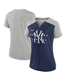 Women's Silver and Navy New York Yankees Slub Performance V-Neck Boxy T-shirt