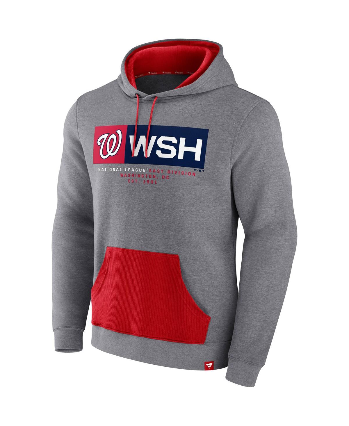 Shop Fanatics Men's  Heathered Gray, Red Washington Nationals Iconic Steppin Up Fleece Pullover Hoodie In Heathered Gray,red